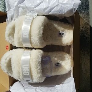 UGG FLUFFITA SLIDE CREAM SHEARLING PLATFORM SANDALS SHOE SLIPPER SIZE 6 WOMEN